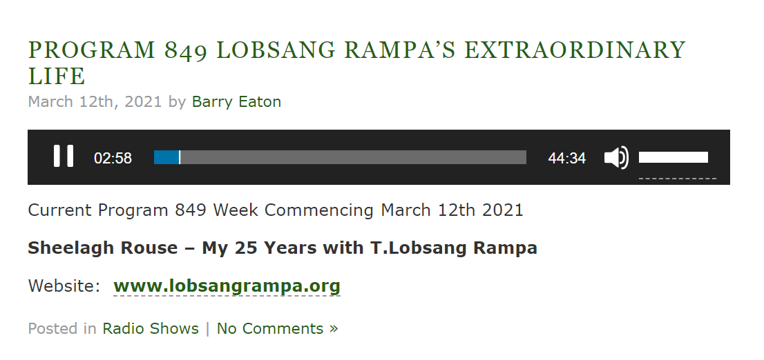 This is the podcast you need to find - Program 849 Lobsang Rampa's Extraordinary LIfe.
